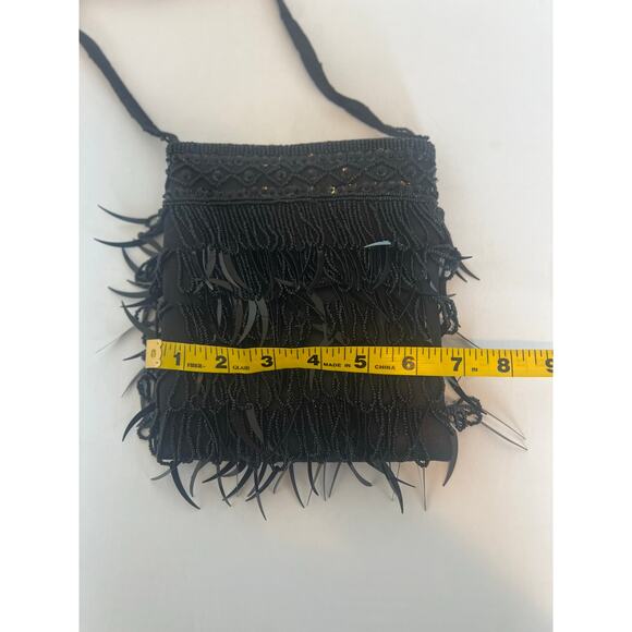 VINTAGE ANTIQUE BEADED SATIN CROSSBODY COCKTAIL SHOULDER BAG PURSE BLACK - Picture 6 of 8